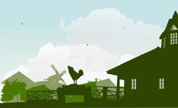 公鸡中的绿色国度景观 — 图库矢量图片