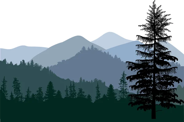 Mörk bild med bergskog — Stock vektor