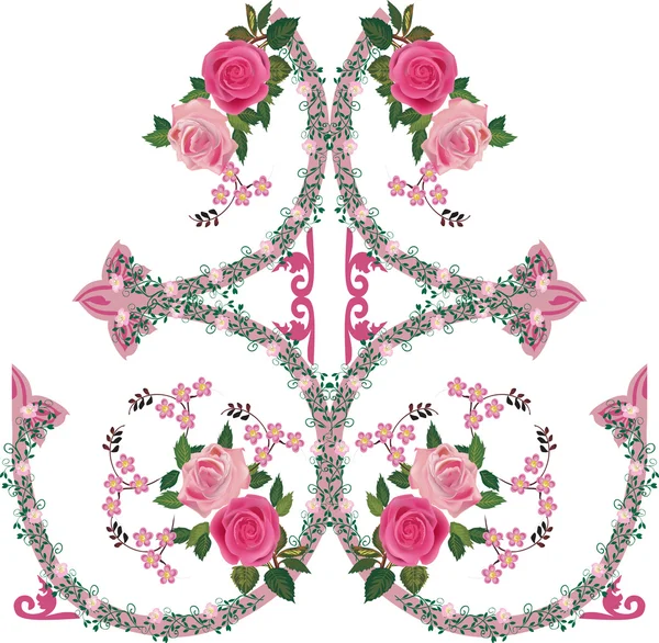 ピンクのバラの装飾が施された装飾的なパターン — ストックベクタ