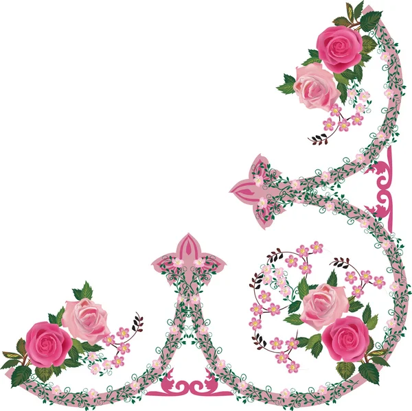 Růžová růže zdobená ornament roh — Stockový vektor