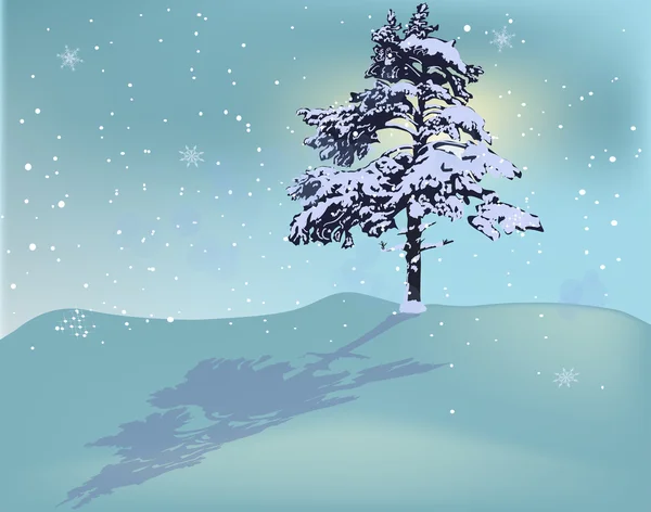 明るい青の背景に雪に覆われた松 — ストックベクタ