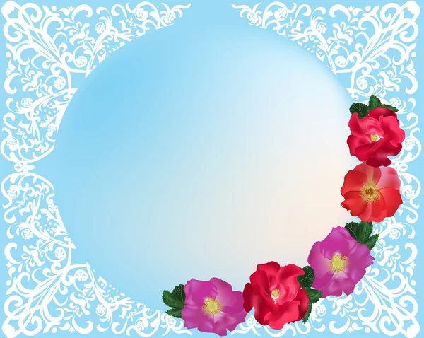 Brier çiçek mavi beyaz süslü bir çerçeve içinde — Stok Vektör