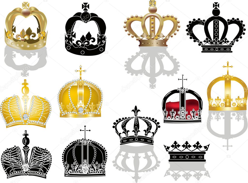 twelve crowns isolated on white background