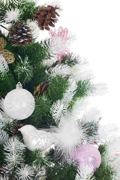 Μέρος Διακοσμημένο Χριστουγεννιάτικο Δέντρο Απομονωμένο Λευκό Φόντο — Φωτογραφία Αρχείου