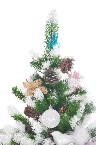 Μέρος Διακοσμημένο Χριστουγεννιάτικο Δέντρο Απομονωμένο Λευκό Φόντο — Φωτογραφία Αρχείου