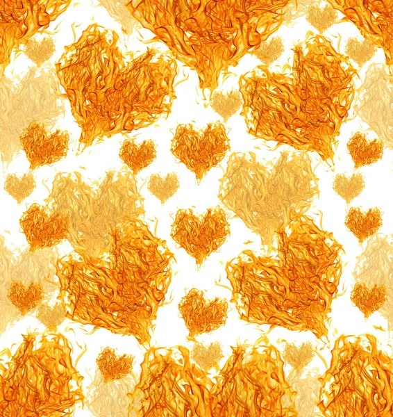 Orange Heart Flames Isolated White Seamless Background — Stock Photo, Image