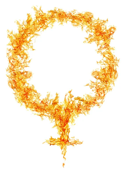 Frauensymbol Aus Orangefarbener Flamme Isoliert Auf Weißem Hintergrund — Stockfoto