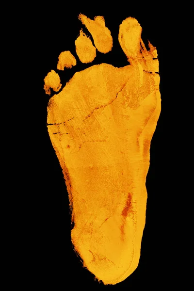 Orange Foot Print Isolated Black Background — Stock Photo, Image