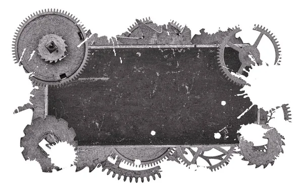 Σκούρα Μεταλλική Κενή Παλιά Ετικέτα Εργαλεία Που Απομονώνονται Λευκό Φόντο — Φωτογραφία Αρχείου