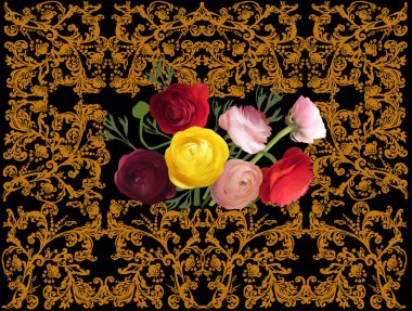 Sarı süslemeli gül çiçekleri