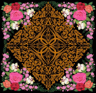 Gül çiçekli kare süslemeli resimler