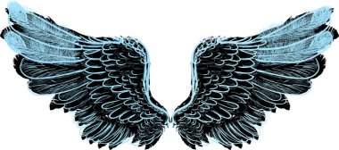 Beyaz arka planda izole edilmiş melek kanatlı çizimler