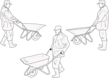 Beyaz arkaplanda izole edilmiş işçi çizimleri ile illüstrasyon