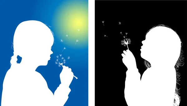 Illustration Girls Blowing Dandelions — Stock Vector