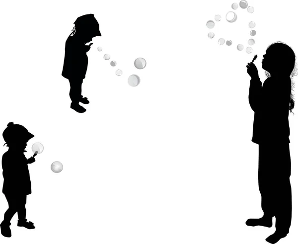 Illustration Girls Blowing Soap Bubbles — Vetor de Stock