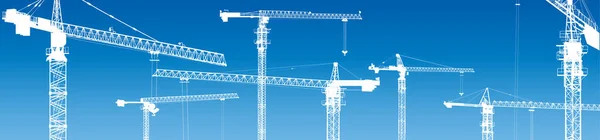 Illustration Building Cranes Blue Background — Stock Vector