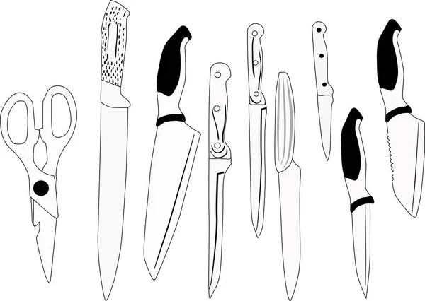 Illustration Med Uppsättning Köksknivar Isolerade Vit Bakgrund — Stock vektor