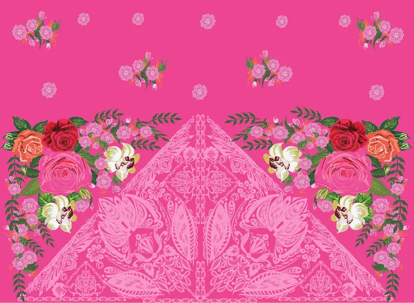 Illustration Roses Decoration Pink Background — Stockvector