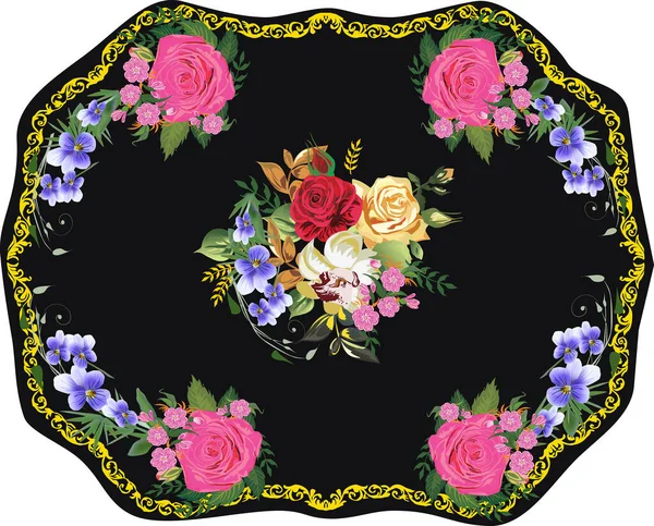 Illustration Mit Rosa Rose Verziert Ornament — Stockvektor