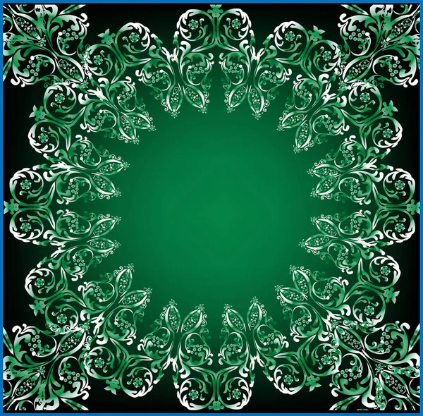 Illustration Green Curled Frame Ornament Dark Background — Stock Vector