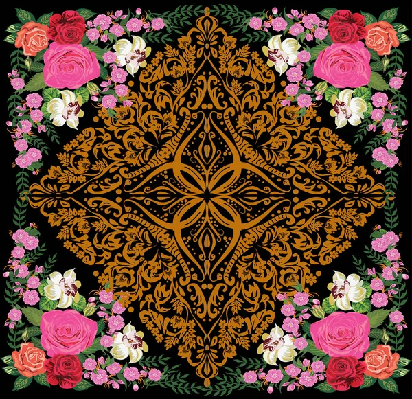 Illustration Rose Floral Square Decoration — Stock Vector