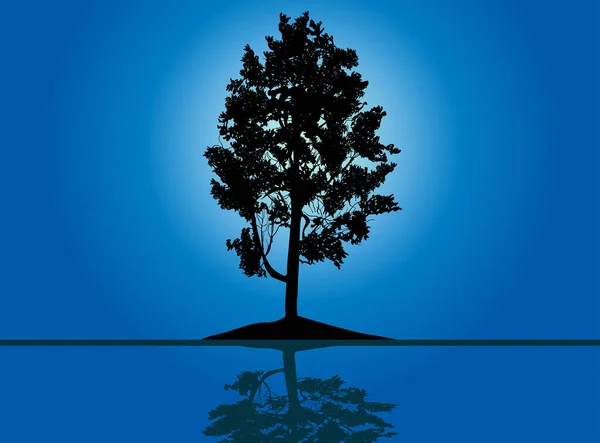 Illustration Single Black Pine Silhouette Blue Bacgkround — 스톡 벡터