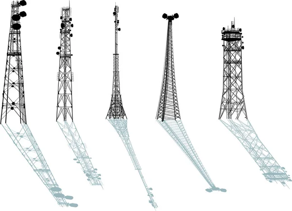 Ilustración Con Conjunto Siluetas Antena Aisladas Sobre Fondo Blanco — Vector de stock