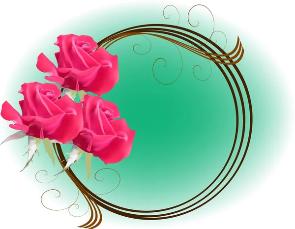 Illustration Rose Flowers Brown Circle Frame — Vetor de Stock
