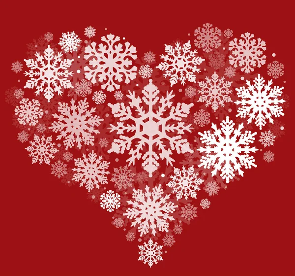 Illustrazione Forma Cuore Fiocchi Neve Isolati Sfondo Rosso — Vettoriale Stock