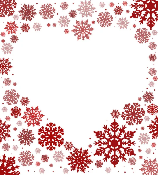 Illustration Red Heart Shape Frame Snowflakes Isolated White Background — Vettoriale Stock