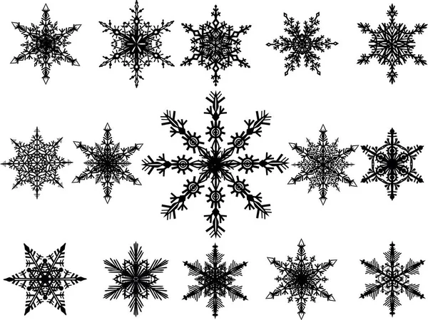 Black Snowflakes Collection Isolated White Background — Stock Vector