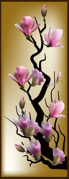 Ilustración Con Flores Árbol Magnolia Sobre Fondo Claro — Vector de stock