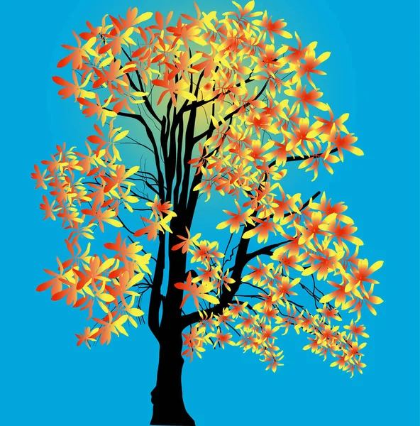 Ilustracja Złotym Drzewem Niebieskim Tle — Wektor stockowy