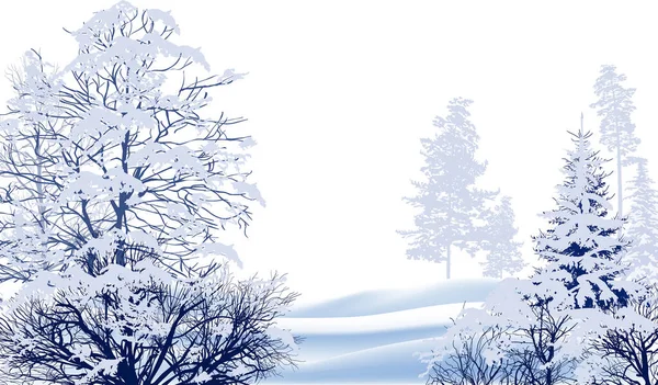 Ilustración Con Árboles Invierno Nieve — Vector de stock