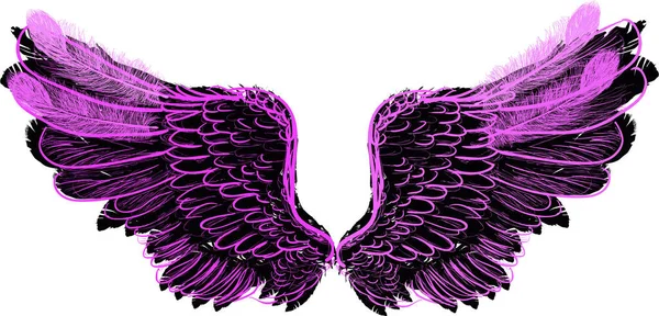 粉红色和黑色的翅膀在白色背景上隔离的图解 — 图库矢量图片
