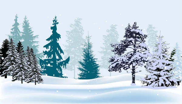 Illustration Mit Winterbäumen Schnee — Stockvektor