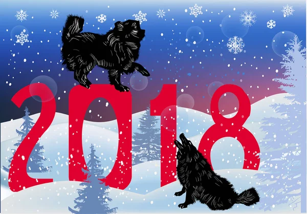 Illustration Mit Großen Hunden Der Winterlandschaft — Stockvektor