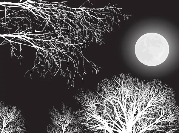 가을철인 초승달에 나무를 비유하는 — 스톡 벡터