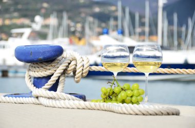 Çift kadehlerin ve üzüm la spez yat pier karşı