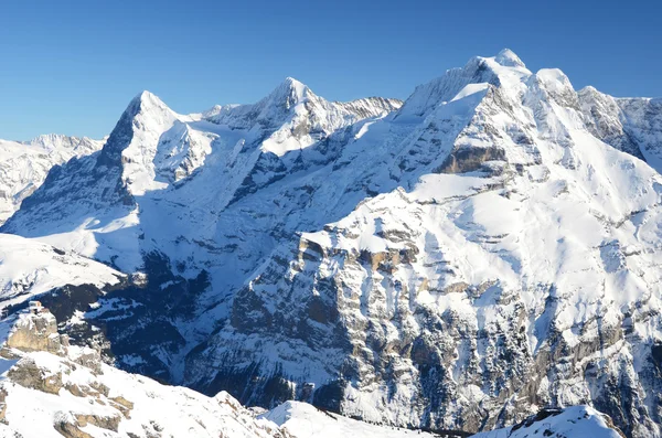 Eiger, oxidativního a jungfrau, slavné švýcarské horské vrcholy — Stock fotografie