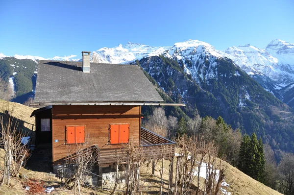 Våren i braunwald, berömda schweiziska skidorten — Stockfoto