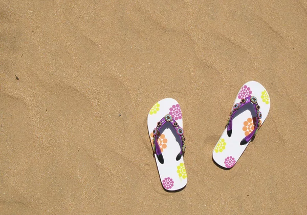 Trendy flip-flops on the sand — Stock Photo, Image