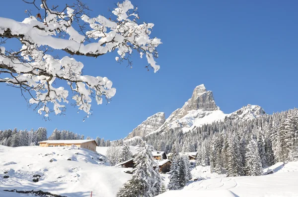 Браунвальд, відомого швейцарського гірськолижного курорту — стокове фото