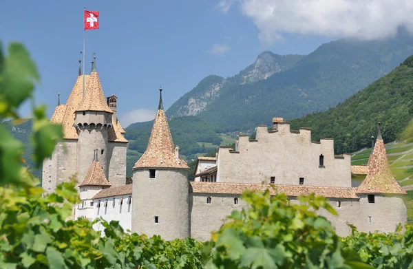 Chateau d 'Aigle entre viñedos. Suiza — Foto de Stock