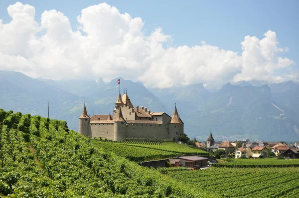Chateau d'aigle üzüm bağları arasında. İsviçre — Stok fotoğraf