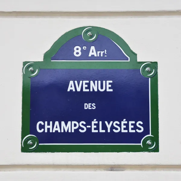 Avenue des champs-Elysées straatnaambord in Parijs — Stockfoto