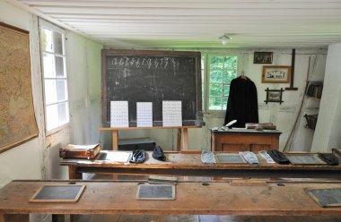 Interior of an old rural classrom clipart