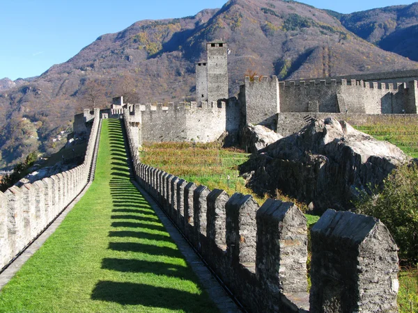 Antiche fortificazioni a Bellinzona, Svizzera — Foto Stock