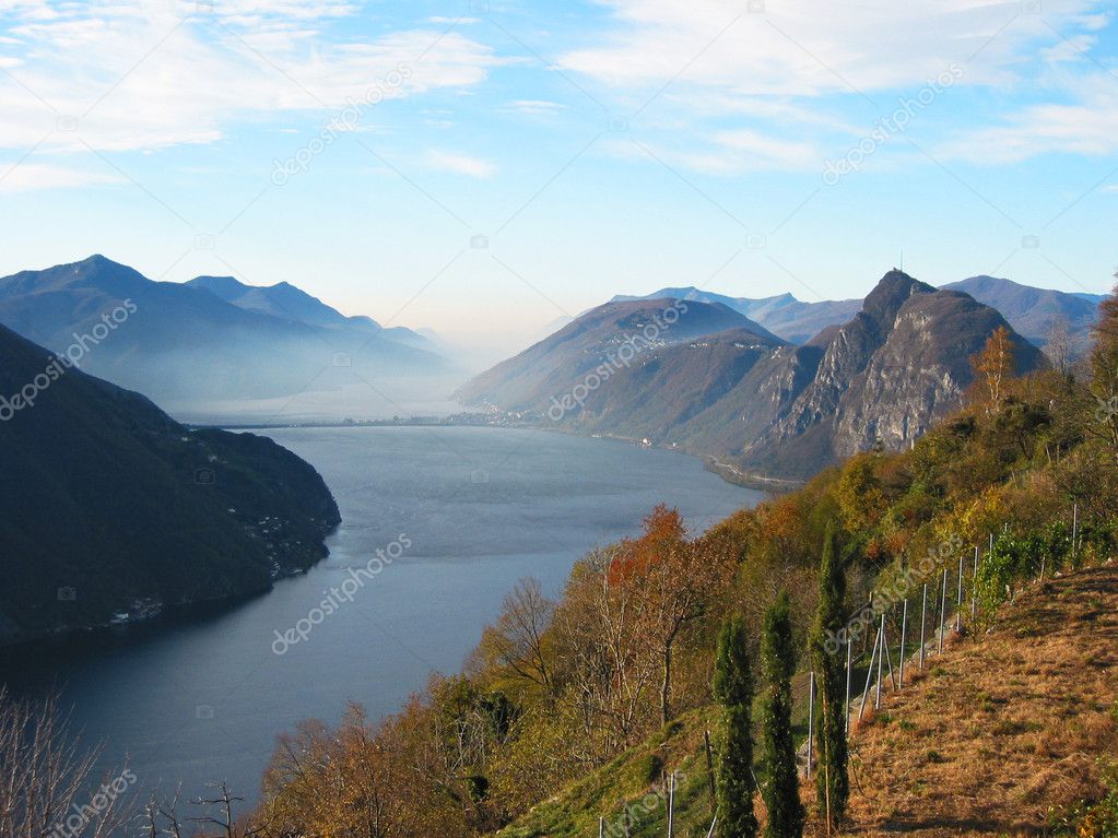 Lake Lugano from the top of Monte Bre