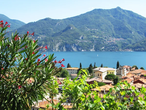 Menaggio Stadt gegen berühmten italienischen Comer See — Stockfoto
